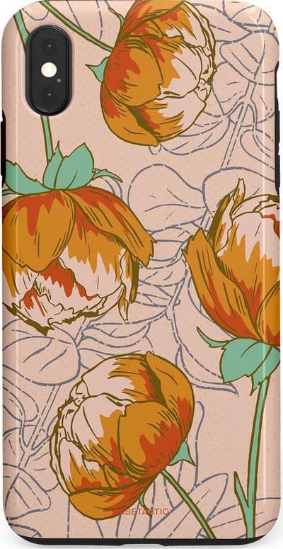 Casetastic hoesje geschikt voor Apple iPhone XS Max - Dubbellaagse bescherming - Lente pioenroos - Fashion Case - Zand Zilver Okergeel Terracotta