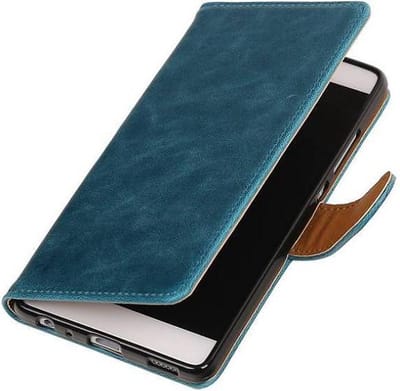 Zakelijke Book Case Telefoonhoesje Geschikt voor de Huawei P9 Plus - Portemonnee Hoesje - Pasjeshouder Wallet Case - Blauw