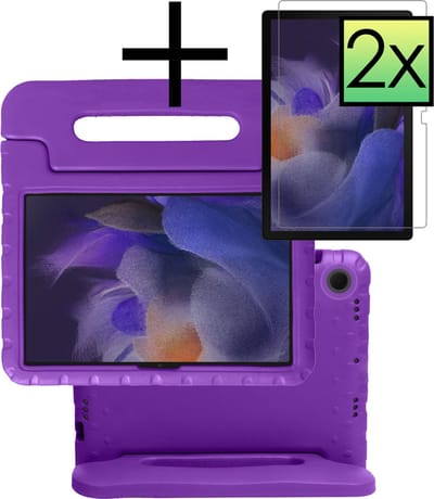 Hoes - Geschikt voor Samsung Galaxy Tab A8 - Met 2x Screenprotector - Kinderhoes Shockproof Bumper - Kidsproof Case - Tablet Hoesje - Kinder Cover - Paars