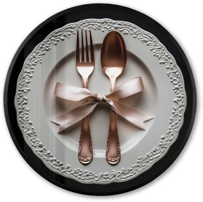 Poster in lijst Rond - Fotolijst 60x60 cm - Posters - Rose - Strik - Bestek - Ronde posterlijst zwart - Decoratie - Wanddecoratie woonkamer - Muurdecoratie slaapkamer