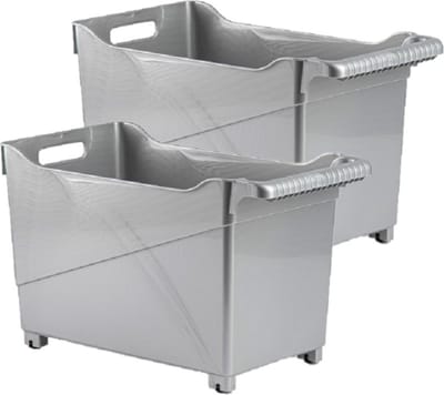 Plasticforte Opbergbox - Set van 2x stuks - zilver - 45 x 24 cm - kunststof - op wieltjes