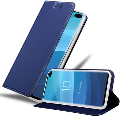 Cadorabo Hoesje geschikt voor Samsung Galaxy S10 PLUS in CLASSY DONKER BLAUW - Beschermhoes met magnetische sluiting, standfunctie en kaartvakje Book Case Cover Etui