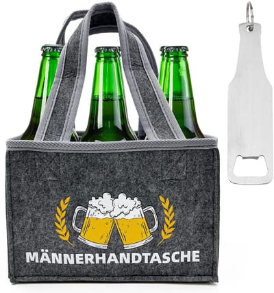 Dailygoods- Mannenhandtas Compact - Draagtray - Bierhouder - Flessendrager - Vilt - Inclusief Flesopener - Bierdrager