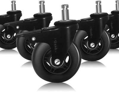 Bureaustoel - Zwart - 11 mm Schacht - Massief Rubber - Set van 5 Wielen met Rem voor Tapijt en Parket