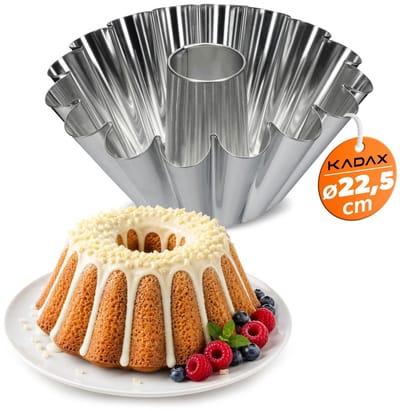 KADAX Gugelhupfvorm, cakevorm van verzinkt plaatstaal, hoge golvende bakvorm, roercakevorm voor pannenkoeken en chocoladecake, kransvorm (22,5 cm, zilver)