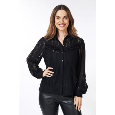 EsQualo Blouse Lace Puff Slve Black Maat: 36 | Longsleeves Outlet | Dames | Zwart
