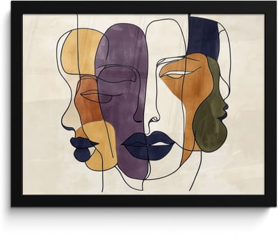 Poster in lijst - Fotolijst 40x30 cm - Posters - Abstract - Overlappende gezichten - Paars - Donkergroen - Posterlijst zwart - Decoratie - Wanddecoratie woonkamer - Muurdecoratie slaapkamer