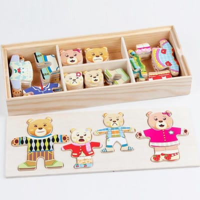 Houten Konijn Verkleden Puzzelset voor Kinderen – Mix & Match Outfits Emoties & Personages Montessori Educatief Speelgoed voor Peuters