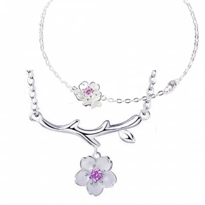 2-Delig-Zilver Ketting-Armband-Ilse paars- Charme Bijoux