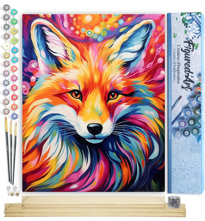 Figured'Art Schilderen op Nummer Volwassenen canvas Kleurrijke Abstracte Vos- Handwerk acrylverf Kit DIY Compleet - 40x50cm met DIY houten lijst