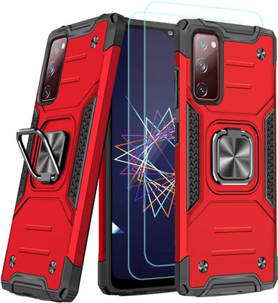 Hoesje Geschikt Voor Samsung Galaxy A02s Hoesje Heavy Duty Armor Hoesje Rood - Galaxy A02s Case Kickstand Ring cover met Magnetisch Auto Mount- Hoesje Geschikt Voor Samsung Galaxy A02s screenprotector 2 pack