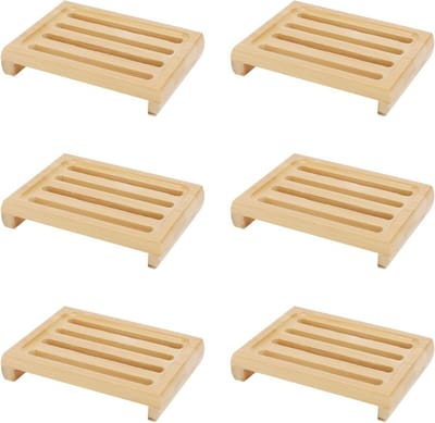 Set van 6 Rechthoekige Bamboe Zeepbakjes, Natuurlijke Houten Zeepdispenser voor Keuken en Badkamer, Duurzaam en Stijlvol Accessoire