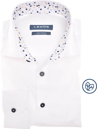 Ledub modern fit overhemd - popeline - wit - Strijkvriendelijk - Boordmaat: 39