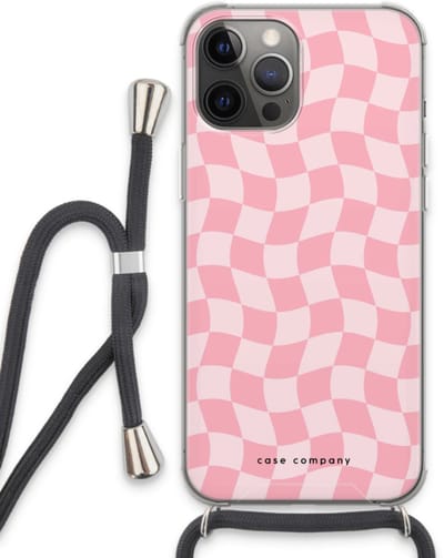 Case Company® - Hoesje met koord geschikt voor iPhone 13 Pro Max hoesje met Koord - Grid Roos - Telefoonhoesje met Zwart Koord - Bescherming aan alle Kanten en Over de Schermrand