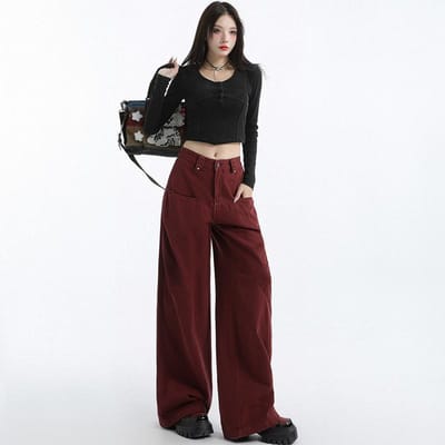 Wijde pijpen Jeans Dames Herfst Wijde pijpen Broek Dames Herfst Nieuw Hoge taille Casual Rechte pijpen Broek L black