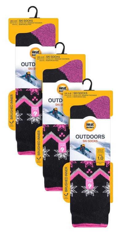Heat Holders - 3 paar Ultra Lite dames skisokken - Zwarte Fairisle