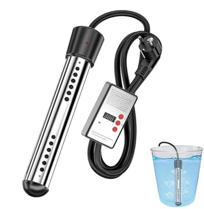 GELLDG 2000W Dompelverwarmer - Roestvrij staal - Badkuipverwarmer - Met temperatuurindicator - Automatische uitschakeltimer - Thermostatisch - Kan in een tank, wasbak of badkuip worden geplaatst