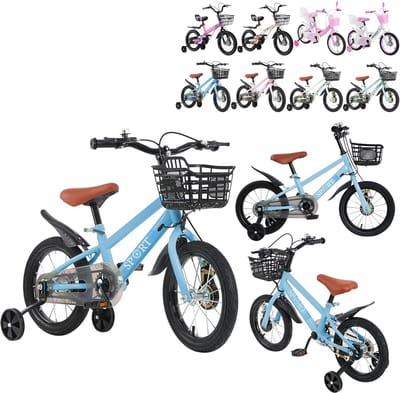 Kinderfiets met zijwieltjes en mand, 12, 14 of 16 inch