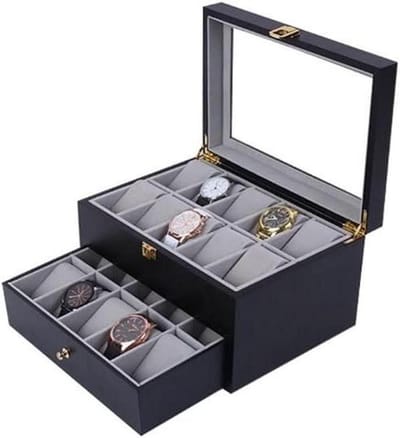 Horloge Kist - Sieraden Opberger - Juwelen Presenteren - 20 Vakken - 28x20x16cm - Houtkleur