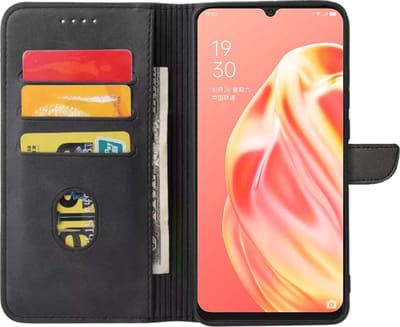 Geschikt voor Oppo A91 Telefoonhoesje Kunstleer met Magnetisch lipje en Pasjeshouder Book Case met Klepje - Zwart - Smartphonica geschikt voor Oppo A91