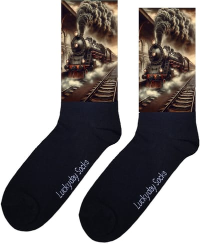 Locomotief - Opkikker - Grappige sokken - Valentijns cadeau - Verjaardag cadeau - Sinterklaas cadeau - Kunst - Leuke sokken - Vrolijke sokken - Trein - Spoorbaan - Kerst Sokken - Vaderdag - Moederdag - Kerstcadeau - Socks die Happy maken - Maat 37-44