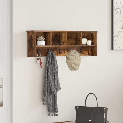 vidaXL - Wandgemonteerde - kapstok - Muurmontage - Rook - Eiken - 75 - x - 16 - x - 26 - cm