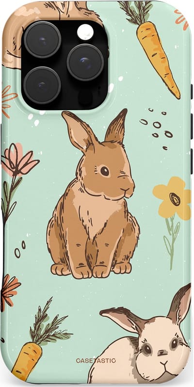 Casetastic hoesje geschikt voor Apple iPhone 16 Pro - MagSafe - Dubbellaagse bescherming - Hop hop flapoortje - Fashion Case - Lichtgrijs Taupe Mintgroen Perzik