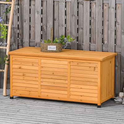 MODENUIT Tuinopbergbox - Opklapbaar Deksel En Lattenontwerp - Voor Tuin En Terras - Hout Geel - 127x56x60 Cm