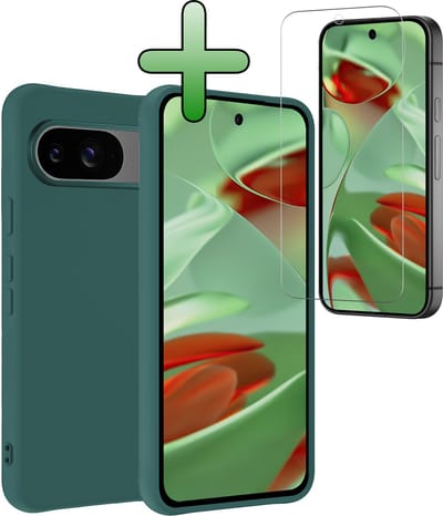 Hoesje Met Screenprotector - Geschikt voor Google Pixel 10 - Sterk & Shockproof - Back Cover - Siliconen Case - Telefoon Hoes - Donkergroen