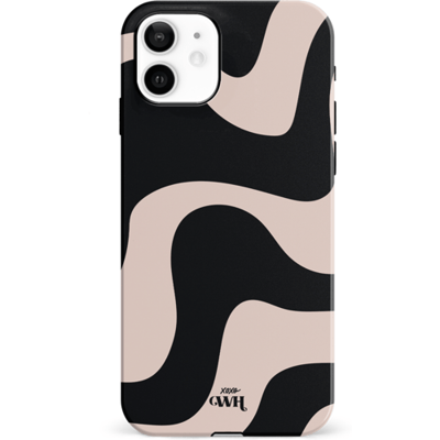 xoxo Wildhearts telefoonhoesje geschikt voor iPhone 12 - Ride With Me - Double Layer - Beschermhoes met golvend patroon - Luxe hard case - zwart en beige