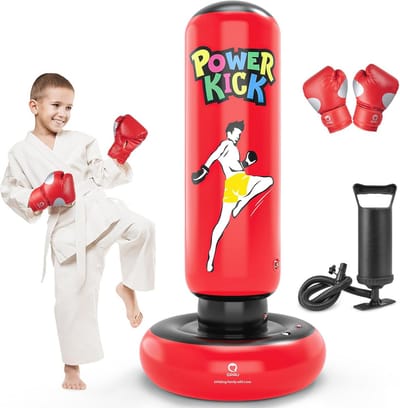 Opblaasbare Bokszak voor Kinderen met Bokshandschoenen - 66 Inch - Voor Jongens en Meisjes 6-12 Jaar - Ideaal voor Karate, Taekwondo en MMA