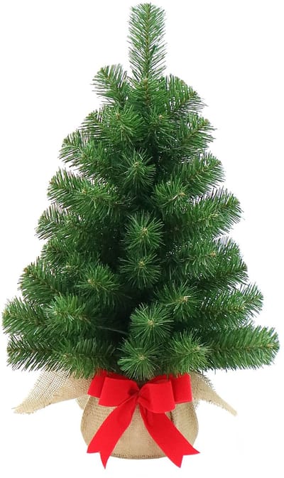 New Noble kunst (tafel)kerstboom - 61 cm - groen - Ø 41 cm - 71 tips - jute zak