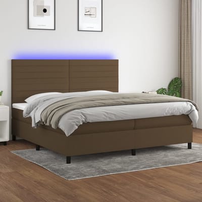 vidaXL - Boxspring - met - matras - en - LED - stof - donkerbruin - 200x200 - cm