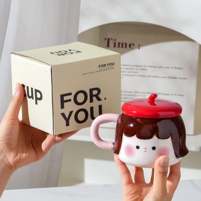 Hoogwaardig Verjaardagscadeau Keramische Kop Leuke Mok met Deksel Drinkwater Creatieve Huishoudelijke Koffiekop Bestie Kop 301-400ml
