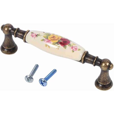 Poignée de Porte Fleur Rurale Céramique Bronze DIY Poignées Armoire Placard Tiroir Boutons de Placard Tirette 7#