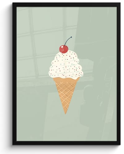 Poster in lijst - Fotolijst 50x70 cm - Posters - Illustratie - Ijsje - Spikkels - Kers - Posterlijst zwart - Decoratie - Wanddecoratie woonkamer - Muurdecoratie slaapkamer