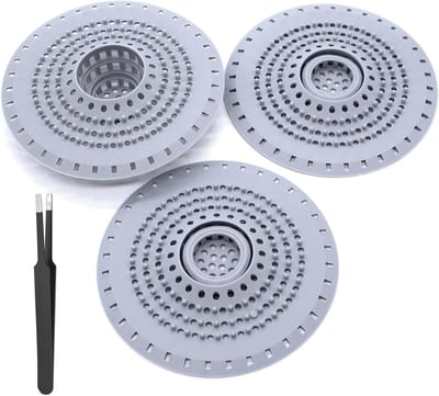 Grijze Siliconen Afvoerzeef - 3 Stuks Haarvanger voor Douche, Bad en Keuken met Pincet voor Eenvoudige Reiniging