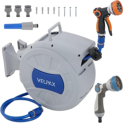 Slanghaspel Wandmontage - Automatische Haspel - Tuin Bewateren - 180 Graden Draaibaar - 30 Meter - Grijs