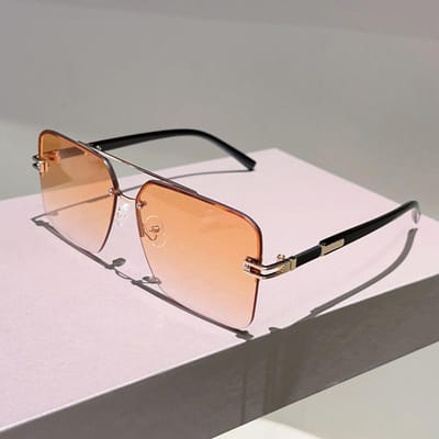 Chique Randloze Kleurverloop Meerkleurige Casual Zonnebrillen Dames Trendy V-intage Design Zonnebrillen KAMMPT Oversized Vierkante Zonnebrillen golden