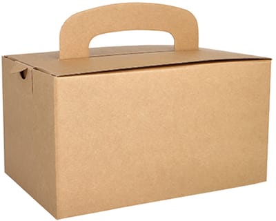 20 Lunch boxen, karton "pure" hoekig 12,5 cm x 15,5 cm x 22,5 cm bruin met handvaten