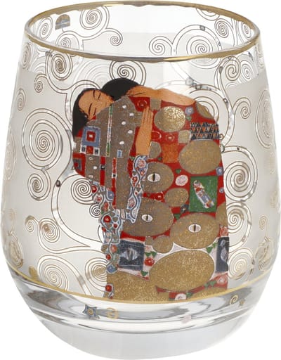 Goebel - Gustav Klimt | Windlicht / Theelicht De vervulling | Glas - 9cm - waxinelicht houder - met echt goud