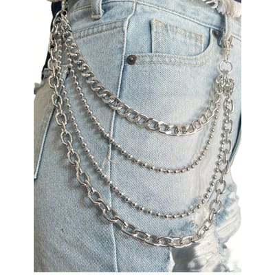 1pc Chaîne de Taille Métal Punk Hip Hop Multi-Couches Déguisement Accessoires Jeans Hip Hop Multifonctionnel Chaîne de Pantalon Homme et Femme Adaptée argenté