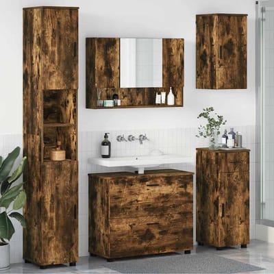 vidaXL - Badkamermeubel - Set - 5 - pcs - Rook - Eiken - Samengesteld - Hout - en - Metaal