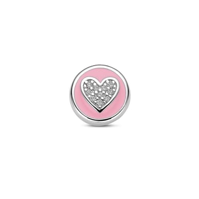 zilver gerhodineerd hanger hartje zirkonia en roze emaille 1339081