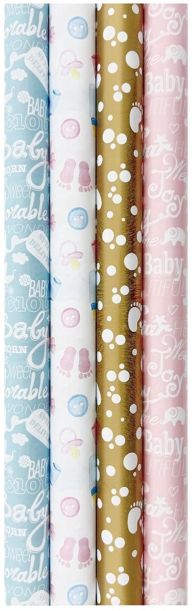 Benza cadeaupapier - Inpakpapier voor geboorte jongen en meisje - 200 x 70 cm - 4 rollen