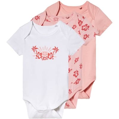 lupilu 3 baby rompertjes (roze/wit, 50/56)