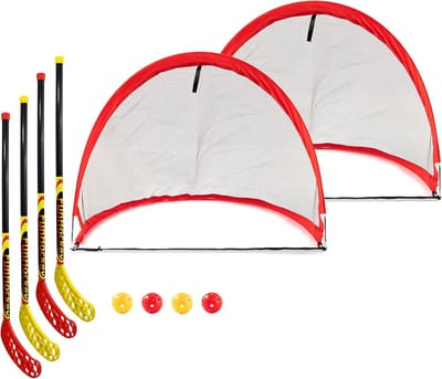 Hockey Set Kinderen - Veldhockey Speelgoed - Buiten Spelen - Inclusief Pop-up Doelen - 4 Rackets 4 Ballen - Compleet