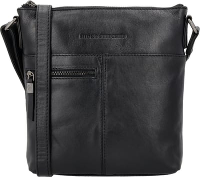 Hide & Stitches Porto Crossbody Schoudertas - Ritsvakken - Top Kwaliteit - Leren Dames Tas - Zwart