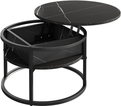 Salontafel Rond - Bijzettafel Modern - Woonkamer Meubel - Vlekbestendig Oppervlak - 57 x 475 cm - Zwart marmerwit