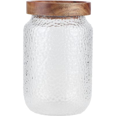 Glazen Pot Set Brede Voorraadbus met Luchtdicht Houten Deksel voor Koffiebonen Snacks Noten 700ml white